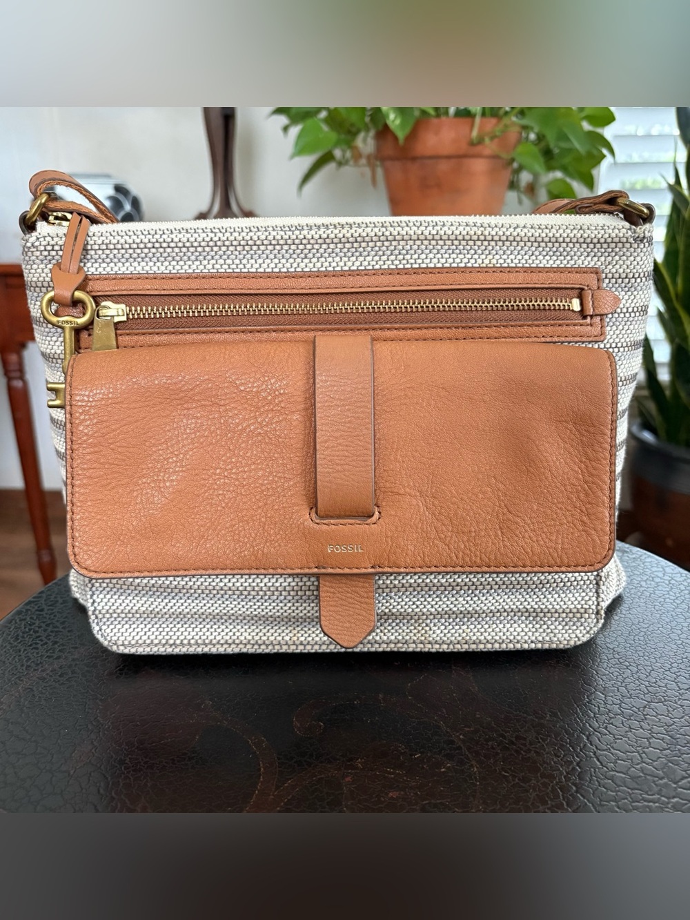 Fossil Kinley Textile and Leather Crossbody Bag